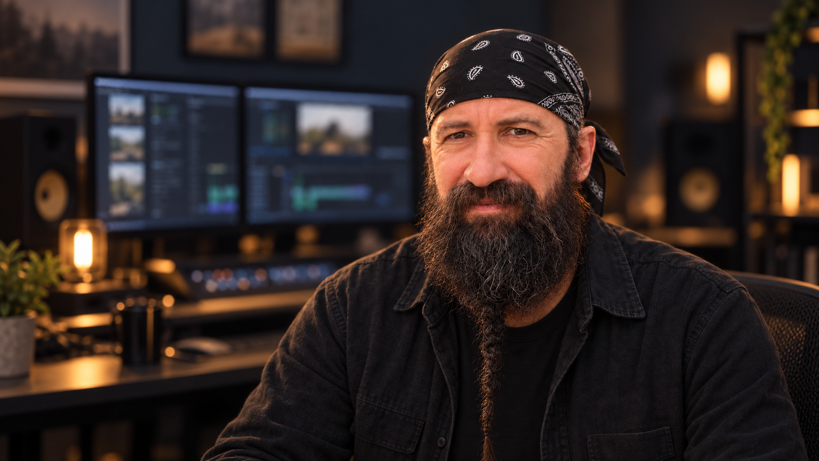 Portrait of Alex Vasylenko in an editing studio
